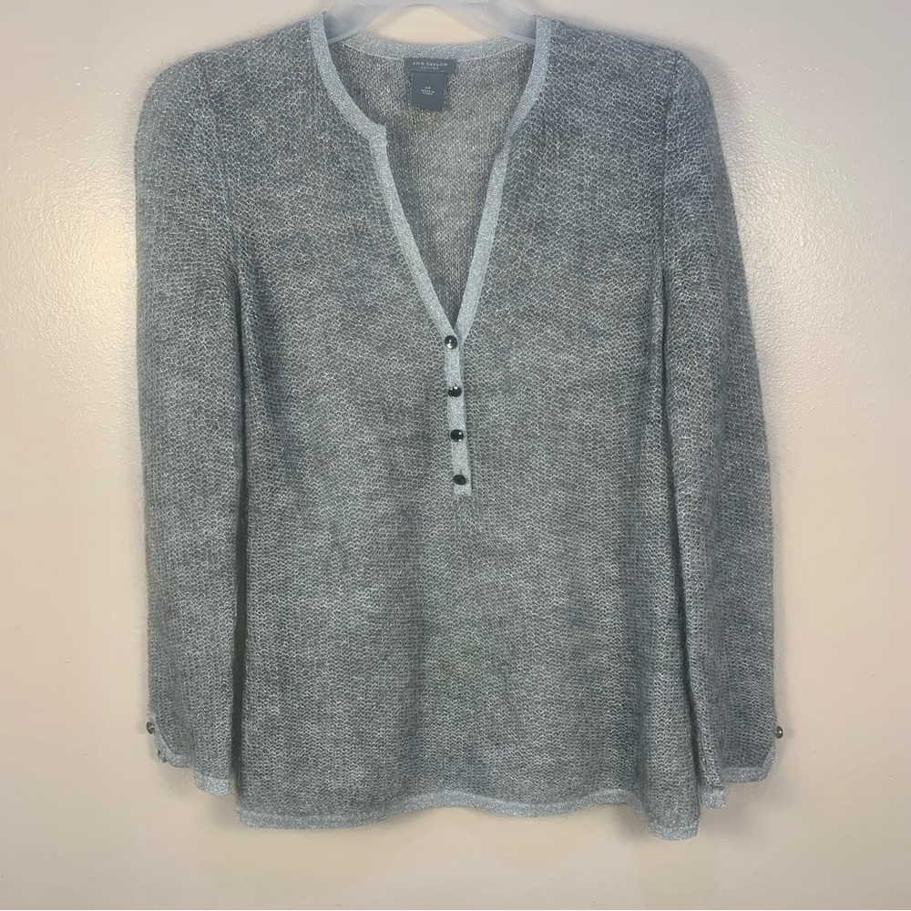 Ann Taylor Super Kid Mohair Blend Fine Open Knit Crystal Button Sweater - Picture 1 of 11
